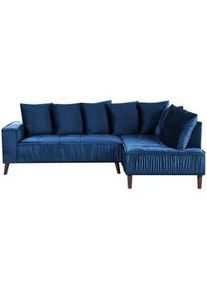 Beliani 3-Sitzer-Ecksofa Samtstoff Marineblau rechtsseitig Grena , Hellblau , Textil , L-Form , 231x152 cm , Wohnzimmer, Sofas & Couches, Wohnlandschaften, Ecksofas