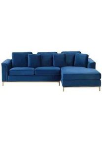 Beliani Ecksofa Samtstoff Dunkelblau rechtsseitig Oslo , Textil , L-Form , 270x151 cm , Wohnzimmer, Sofas & Couches, Wohnlandschaften, Ecksofas