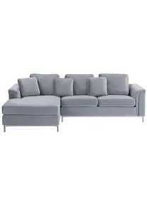 Beliani Ecksofa Samtstoff Grau linksseitig Oslo , Textil , L-Form , 270x151 cm , Wohnzimmer, Sofas & Couches, Wohnlandschaften, Ecksofas