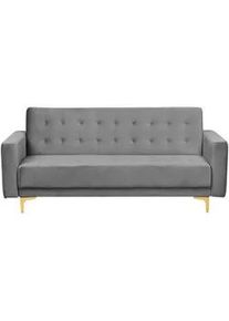 Beliani 3-Sitzer-Schlafsofa Samtstoff Grau Aberdeen , Textil , 186x83x88 cm , Babymöbel & Kindermöbel, Kinderzimmer & Jugendzimmer, Schlafsofas
