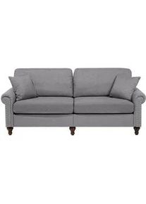 Beliani 3-Sitzer-Sofa Polyester Grau Otra , Hellgrau , Textil , 195x84x76 cm , Wohnzimmer, Sofas & Couches, Sofas, 3-Sitzer Sofas
