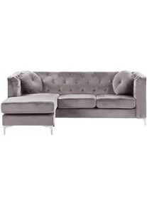 Beliani Ecksofa Samtstoff Grau linksseitig Flen , Textil , L-Form , 212x145 cm , Wohnzimmer, Sofas & Couches, Wohnlandschaften, Ecksofas