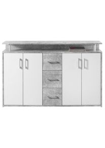 CARRYHOME Sideboard , Grau, Weiß , Kunststoff , 2 Fächer , 3 Schubladen , 139x90x34 cm , Typenauswahl, in verschiedenen Holzdekoren erhältlich ,