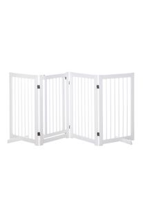 PawHut Wooden Freestanding Pet Gate 4 Panels 91cm Foldable Dog Safety Fence with 2 Support Feet Walk-through Door for Doorway Stairs White | Aosom Ireland