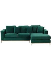Beliani Ecksofa Samtstoff Grün rechtsseitig Oslo , Dunkelgrün , Textil , L-Form , 270x151 cm , Wohnzimmer, Sofas & Couches, Wohnlandschaften, Ecksofas
