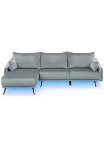 Beliani Ecksofa Samtstoff Grau Varde , Textil , L-Form , 245x162 cm , Wohnzimmer, Sofas & Couches, Wohnlandschaften, Ecksofas