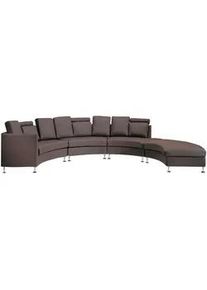 Beliani 7-Sitzer-Sofa mit Ottomane Echtleder, Kunstleder Braun Rotunde , Leder , U-Form , 448x76x236 cm , Wohnzimmer, Sofas & Couches, Wohnlandschaften, Wohnlandschaften in U-Form