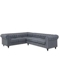 Beliani Ecksofa Polsterbezug Schwarz linksseitig Chesterfield , Grau , Textil , L-Form , 280x85 cm , Wohnzimmer, Sofas & Couches, Wohnlandschaften, Ecksofas