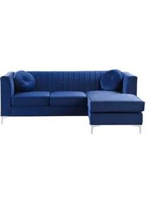 Beliani Ecksofa Samtstoff Marineblau rechtsseitig Timra , Hellblau , Textil , L-Form , 220x160 cm , Wohnzimmer, Sofas & Couches, Wohnlandschaften, Ecksofas