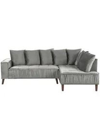 Beliani 3-Sitzer-Ecksofa Samtstoff Hellgrau rechtsseitig Grena , Textil , L-Form , 231x152 cm , Wohnzimmer, Sofas & Couches, Wohnlandschaften, Ecksofas