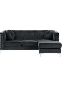 Beliani Ecksofa Samtstoff Schwarz rechtsseitig Flen , Textil , L-Form , 212x145 cm , Wohnzimmer, Sofas & Couches, Wohnlandschaften, Ecksofas