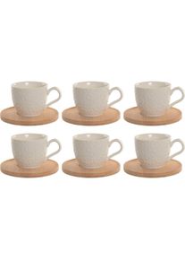 Esprit Set aus 6 Teetassen mit Teller Home Weiss Bambus Porzellan 90 ml, Tasse, Weiss