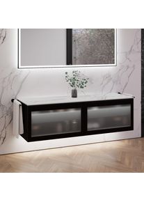 neoro n80 albus Meuble bas l: 160 cm, 2 tiroirs, fa&ccedil;ade en verre stri&eacute;e, 2#BN0432PG+2#BN0402C1,