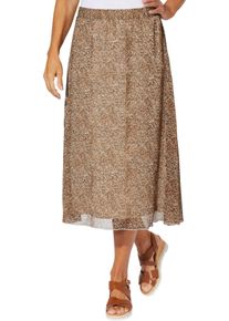 Dames Rok in A-lijn en comfortmodel cognac/zwart bedrukt Maat 46