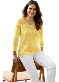 Damen Ajourpullover mit eingestrickten Bl&uuml;ten zitrone Gr&ouml;&szlig;e 46