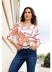Damen Schlupf-Bluse mit grafischem Druck wei&szlig;-orange-bedruckt Gr&ouml;&szlig;e 50