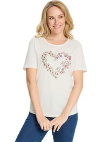 Damen Rundhalsshirt mit Herzprint ecru-braun-bedruckt Gr&ouml;&szlig;e 44