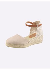 Heine Dames Sandaaltjes met sleehak in beige ,maat 39, Witt, 100% Runderleer