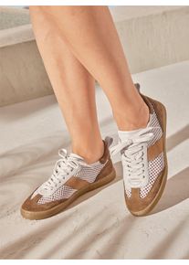 Heine Dames Sneaker in cognac/wit ,maat 38, Witt, 50% Runderleer, 50% Kunststof