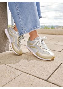 Heine Dames Sneaker in wit/goudkleur ,maat 39, Witt, 50% Kunststof, 50% Textiel