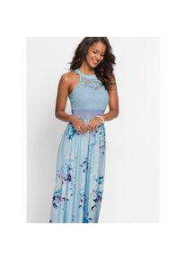 bonprix , Jerseykleid , hellblau/rosa geblümt , N-Gr , 46 -N-Gr , 46 , Jerseykleid mit romantischem Spitzen-Oberteil für einen femininen Look