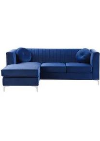 Beliani Ecksofa Samtstoff Marineblau linksseitig Timra , Textil , L-Form , 220x160 cm , Wohnzimmer, Sofas & Couches, Wohnlandschaften, Ecksofas