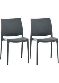 CLP Gartenstuhl 2er Set Kunststoff dunkelgrau , 44x81x50 cm , Esszimmer, Stühle