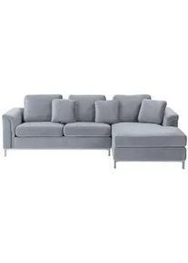 Beliani Ecksofa Samtstoff Grau rechtsseitig Oslo , Textil , L-Form , 270x151 cm , Wohnzimmer, Sofas & Couches, Wohnlandschaften, Ecksofas