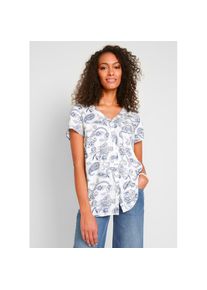bonprix , Kurzarmbluse , wollweiß/indigo Paisley , 46 , 46 , Bedruckte Bluse, Kurzarm
