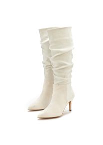Lascana, Damen, Rei&szlig;verschlussstiefel mit modischer Raffung, Langschaft, High-Heel Stiefelette, Slouchy Boots, beige, 36, beige, Mit modischer Raffung