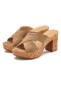 Lascana, Damen, Pantolette Mule, Sandale, offener Schuh aus Leder mit Blockabsatz, taupe, 39, taupe, Made in Italy