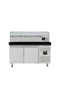 Mesa refrigerada para pizza, 2 puertas, acero inoxidable, mármol negro, 390 L, interior EN 60 x 40 cm, vitrina de ingredientes GN 1/3, Vaiotec 11264