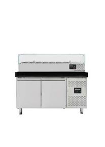 Mesa refrigerada para pizza, 2 puertas, acero inoxidable, mármol negro, 390 L, interior EN 60 x 40 cm, vitrina de ingredientes GN 1/4, Vaiotec 11263