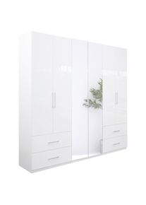 Boxxx Kleiderschrank , Weiß, Weiß Hochglanz , Holzwerkstoff , 4 Fächer , 4 Schubladen , 269x211x55 cm , Schrankfront mit Spiegel , Schlafzimmer, Komplette Schlafzimmer und Serien, Schlafzimmerserien