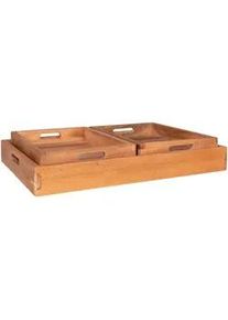 Serviertablett-Set , Hellbraun , Holz , 3-teilig , Teakholz , 38x58 cm , Geschirr, Tischkultur & Serviergeschirr, Tabletts