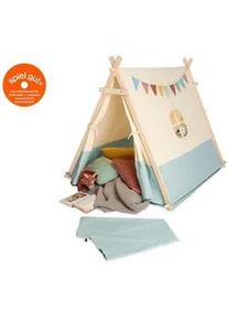 Pinolino Spielzelt , Naturfarben, Hellblau , Holz, Textil , Kiefer , 101x106x131 cm , Spielzeug, Kinderzelte