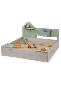 Muddy Buddy Sandkasten , Grün, Hellgrau , Holz , 100x60x100 cm , EN 71, Europäischer Sicherheitsstandard, Fsc , Sitzfläche, mit Holzschutz vorbehandelt , Spielzeug, Holzspielzeug