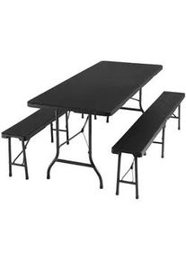 TecTake Campingtischgarnitur Vani,mit Tragegriffen,schwarz-Rattanoptik , Schwarz , Kunststoff , Baum/Pflanze/Natur , Rechteckig , 74x72x180 cm , Gartenmöbel, Gartentische, Garten-Beistelltische
