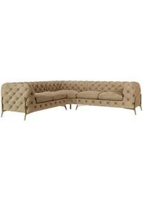 S-Style Möbel Ecksofa Chesterfield Lexi Beige Samt , Textil , Echtholz,Buche, Birke , Füllung: Polyetherschaumkern,Polyetherschaumkern , Eckteil, L-Form , 264x264 cm , Blauer Engel, FSC Mix, Oeko-Tex®, Hergestellt in Europa , Wohnzimmer, Sofas & Couches, Wohnlandschaften, Ecksofas