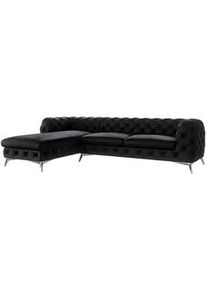 S-Style Möbel Ecksofa Chesterfield Laura Schwarz Samt , Textil , Echtholz,Buche, Birke , Füllung: Polyetherschaumkern,Polyetherschaumkern , Eckteil, L-Form, Ottomane links,L-Form , 305x200 cm , Blauer Engel, FSC Mix, Oeko-Tex®, Hergestellt in Europa , Wohnzimmer, Sofas & Couches, Wohnlandschaften, Ecksofas