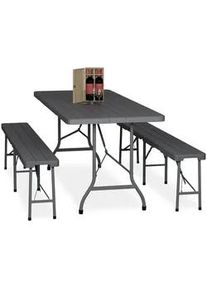 Relaxdays 3-tlg.BIERZELTGARNITUR , Kunststoff, Metall , rechteckig , Gartenmöbel, Gartengarnituren, Gartenmöbel-Sets