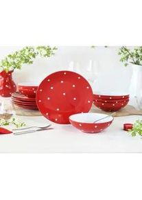 Creatable Tafelservice , Rot, Weiß , Keramik , 12-teilig , lebensmittelecht, stapelbar , Geschirr, Geschirrsets, Tafelservice