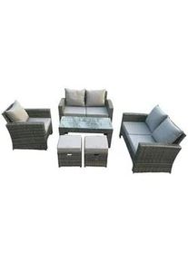 Fimous Garten-Sitzgruppe Polyrattan Dunkelgrau 7-Sitzer , Metall , rechteckig , Gartenmöbel, Gartengarnituren, Gartenmöbel-Sets