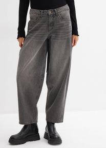 bonprix Dżinsy typu ballon, mid waist, szary, 52