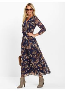 Damen Maxikleid aus Chiffon, mit Floral-Print in dunkelblau-gemustert ,Gr&ouml;&szlig;e 36, WITT, 100% Polyester