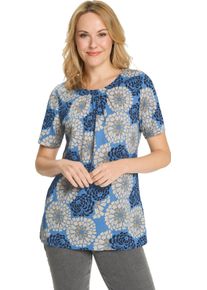 Damen Longshirt in schmeichelnder A-Linie mittelblau-marine-bedruckt Gr&ouml;&szlig;e 48