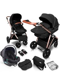 BABYGO Kombi-Kinderwagen »Halime AIR 3in1« mit Luftreifen, inkl. Babywanne, Babyschale, Regenhaube & Wickeltasche in schwarz