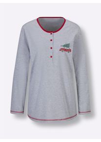 Comtessa Dames Pyjama met op dessin geplaatste print in grijs gemêleerd/rood ,maat 36/38, Witt, 93% Katoen, 7% Polyester. Broek: 100% Katoen