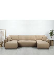 Otto Home Wohnlandschaft »JONAA, 311 cm, U-Form, Schlafsofa, Boxspringfederung, Cord u. Struktur« 133/270cm, Bettkasten, Seitentaschen, Cord und...