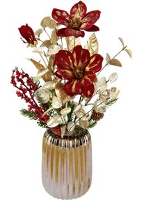 I.Ge.A. Winterliche Kunstpflanze »Gesteck mit Magnolie in Keramikvase in rot, Größe Ø/H: 20 cm x 50 cm